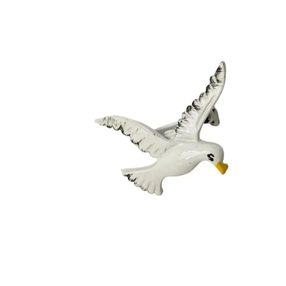 White Black Enamel Seagull Figural Bird Brooch Pin Vintage - Picture 2 of 4
